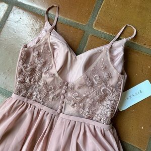 NWT Azazie Dusty Mauve Formal Maxi Length Gown, Size A6.